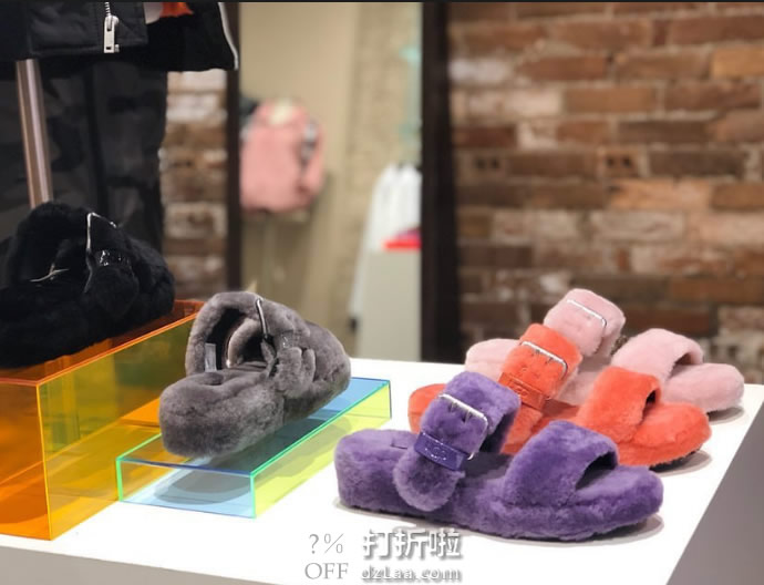 UGG Fuzz Yeah 毛茸可调节搭扣 女式凉拖鞋 36码6.1折.42 海淘转运到手约￥354 天猫￥760