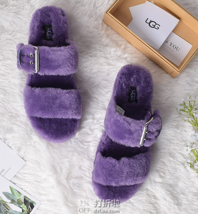 UGG Fuzz Yeah 毛茸可调节搭扣 女式凉拖鞋 36码6.1折.42 海淘转运到手约￥354 天猫￥760